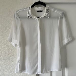 H&M Women’s White Short Sleeve Blouse Top Size 2